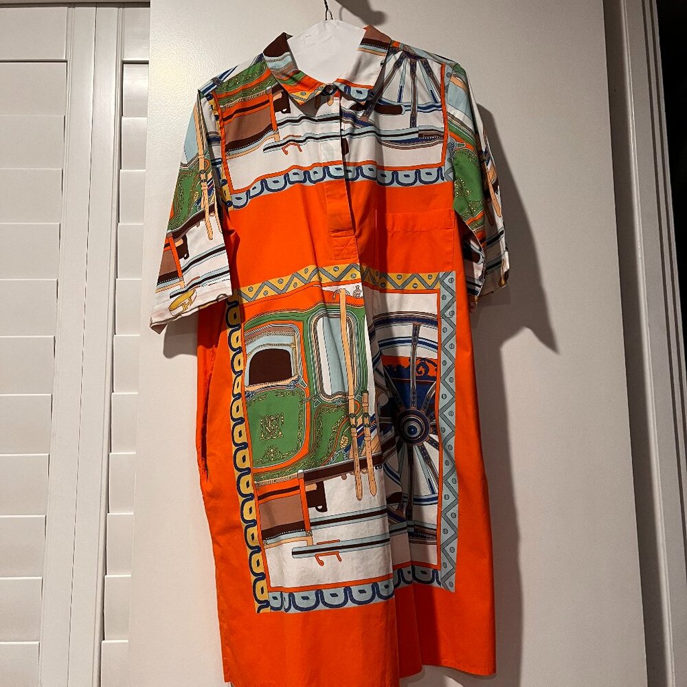 Dizzy Lizzie Monterey Dress Orange and Green Wagon Wheel Print